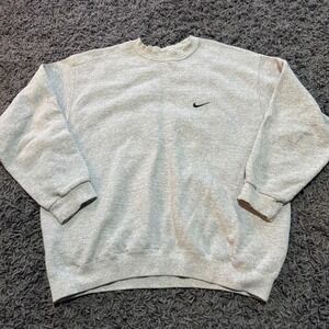 Vintage Nike Sweatshirt Gray Mens Large Crew Neck Pullover Minimalist USA Made L
